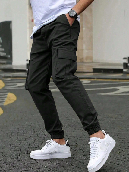 Pantalón casual de pierna recta tipo cargo con cordón y bolsillos para niños adolescentes