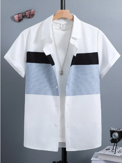 Camisa manga corta con bloques de colores para adolescente