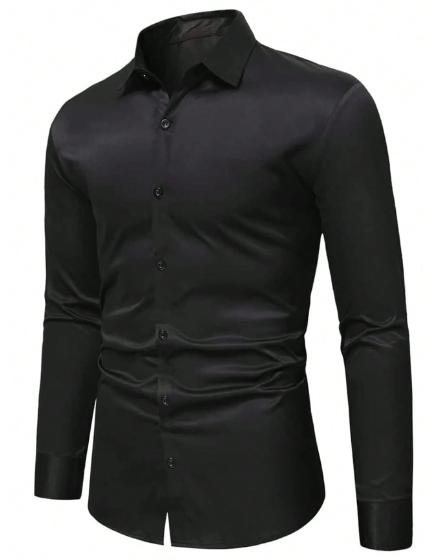 Camisa manga larga negra lisa elegante para adolescente