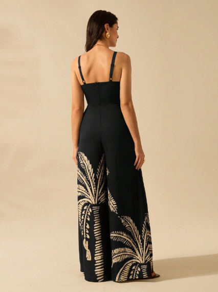Enterizo bota ancha estampado negro de mujer