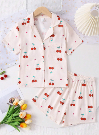 Pijama estampado cerezas para niñas