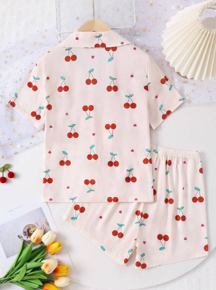 Pijama estampado cerezas para niñas