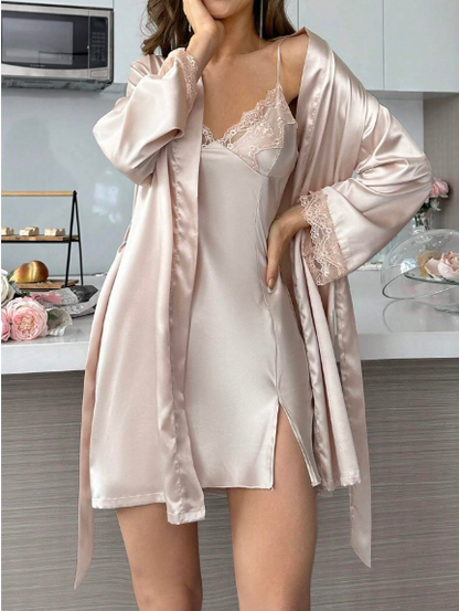 Conjunto de pijama de camisón y vestido de tirantes para mujer de seda
