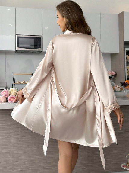 Conjunto de pijama de camisón y vestido de tirantes para mujer de seda