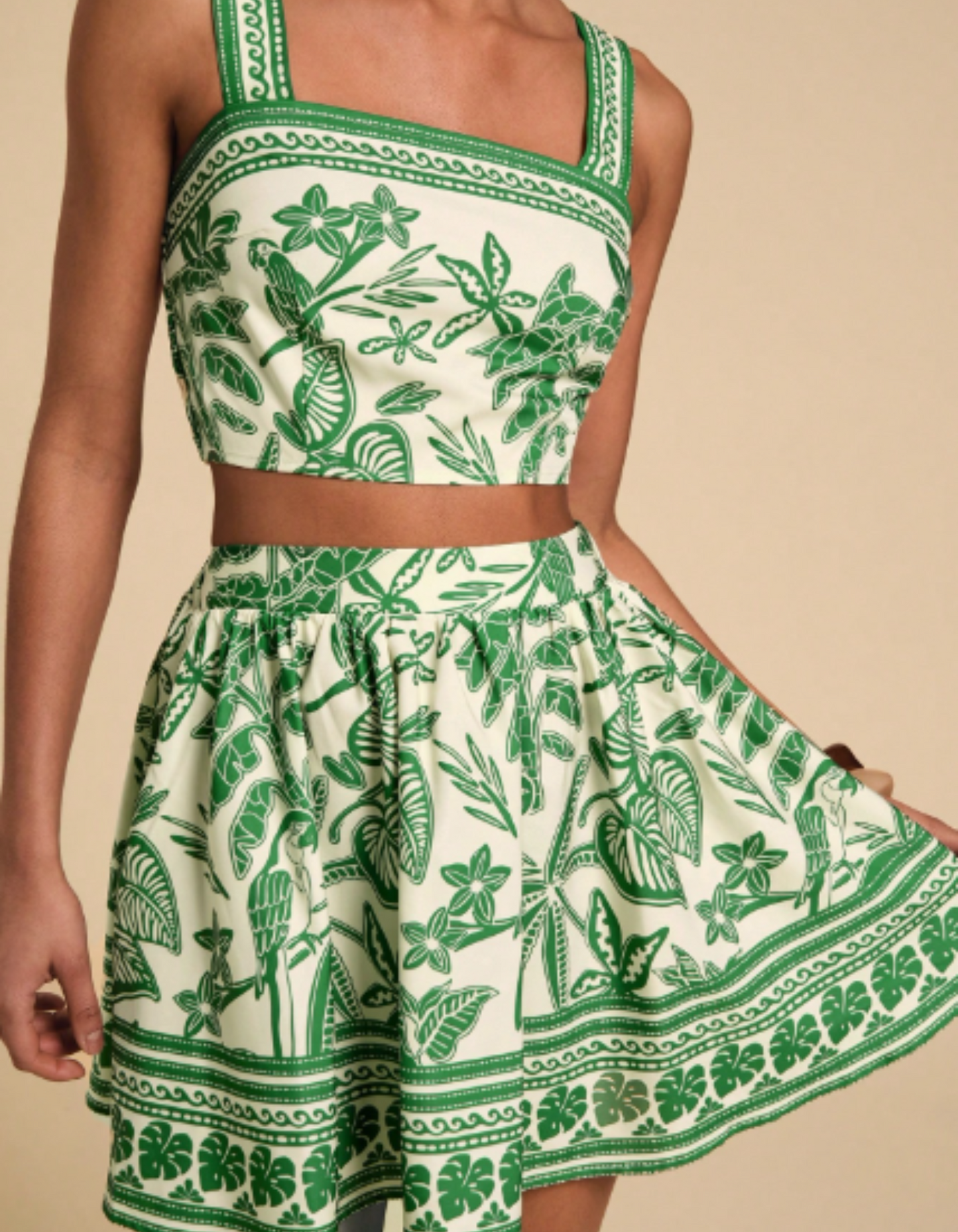 Conjunto de top  y falda con estampado floral para mujer