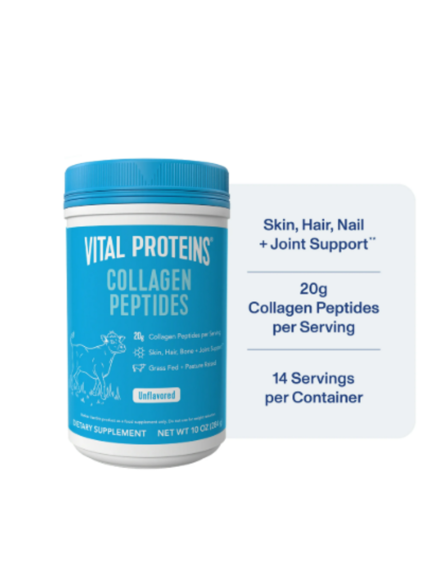 Suplemento en polvo de péptidos de colágeno de Vital Proteins para cabello, piel y uñas, sin sabor, 10 oz