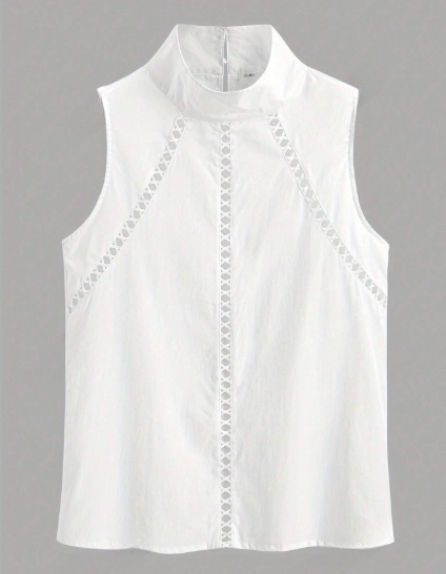 Blusa de mujer sin mangas cuello alto con detalles de encaje