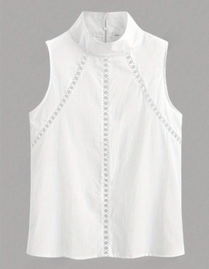 Blusa de mujer sin mangas cuello alto con detalles de encaje