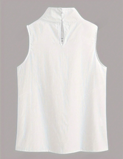 Blusa de mujer sin mangas cuello alto con detalles de encaje