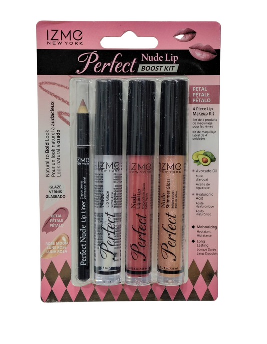 Kit de Labios Nude Izme Newyork Brillos y lapiz  – 4 Piezas