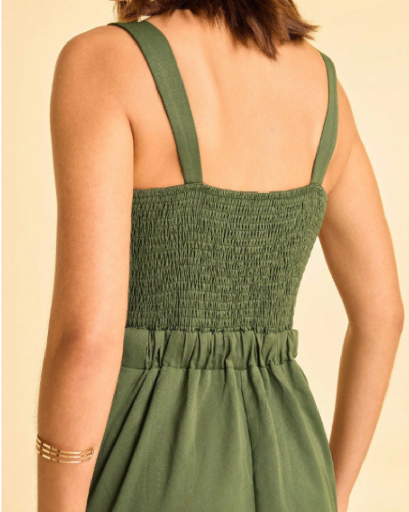 Enterizo bota ancha con pliegues para mujer verde oliva