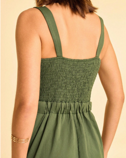 Enterizo bota ancha con pliegues para mujer verde oliva