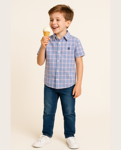 Camisa estampado cuadros manga corta para niños marca Losan
