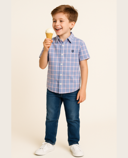 Camisa estampado cuadros manga corta para niños marca Losan