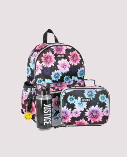 Morral Pink Star  Justice Set con lonchera y cartuchera para jovencitas