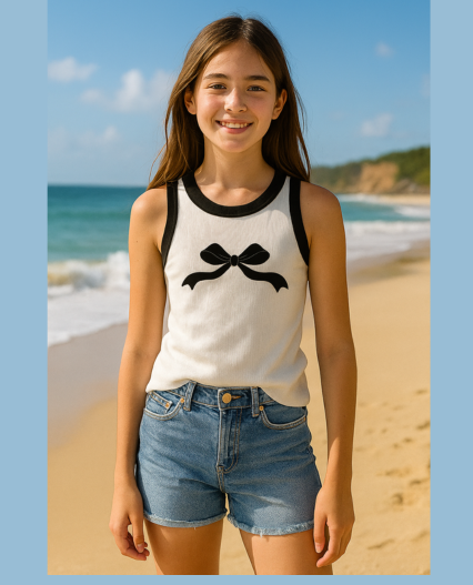Camiseta estampado lazo negro juvenil