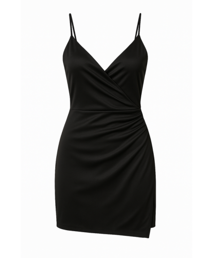Vestido negro drapeado para mujer