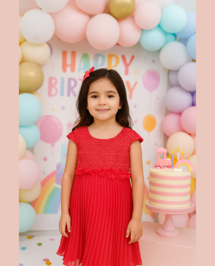 Vestido para niña plizado con detalles de bordado elegante color rojo