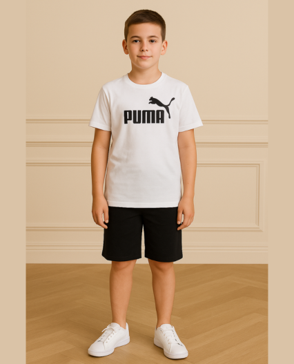 Camiseta Puma para niño con estampado logo y medias color blanco