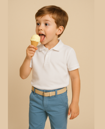 Pantalon en dryl  pata niño azul con cinturon