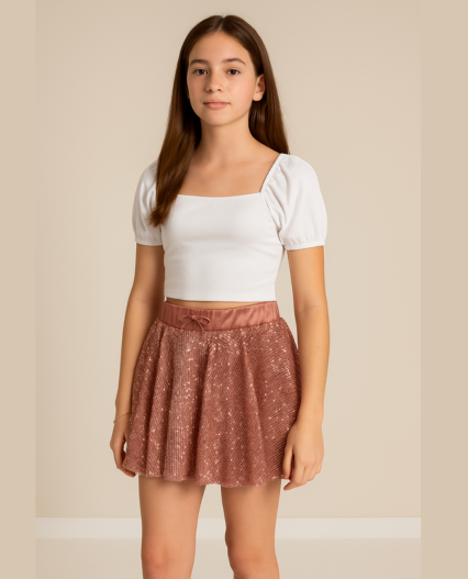 Falda Color oro rosa con Lentejuelas para Niña marca Mayoral