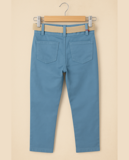 Pantalon en dryl  pata niño azul con cinturon