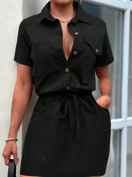 Vestido tipo cargo corto talla en caderas negro para mujer