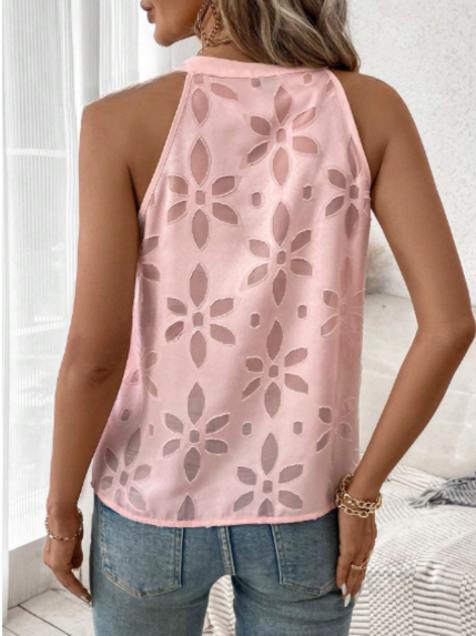 Blusa sin mangas cuello en V en gaza flores para mujer