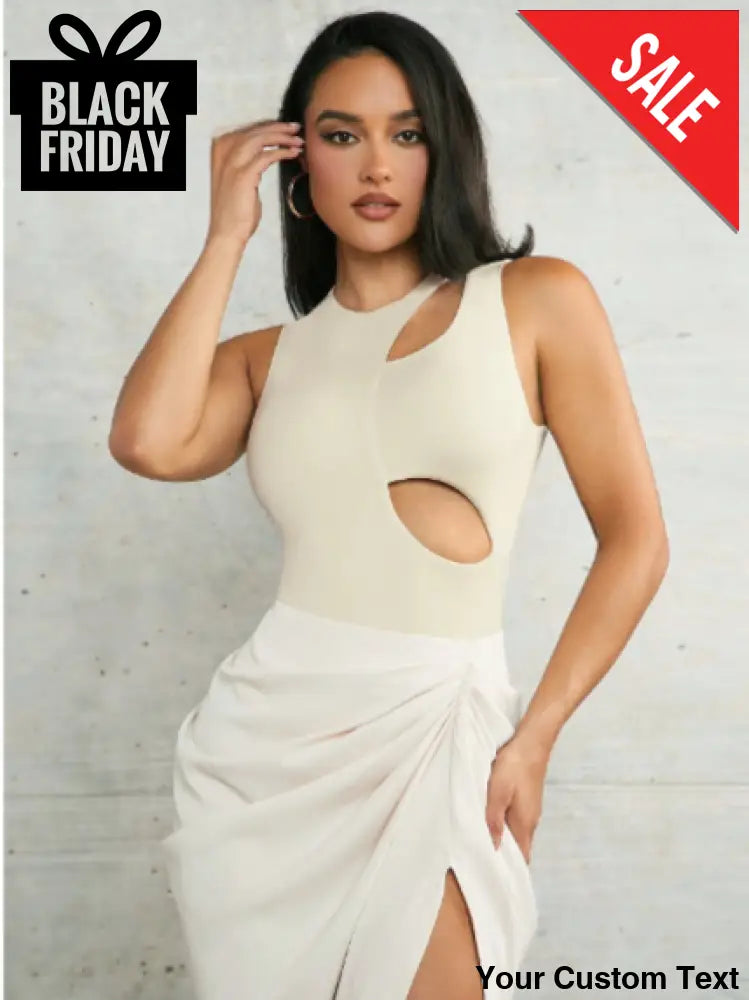 Body de una pieza ajustado y sexy con escote calado sin mangas color albaricoque para mujer Blusa