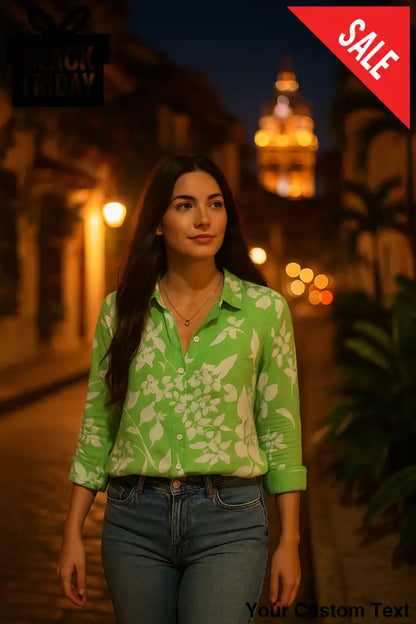 Camisa Para Mujer De Manga Larga Y Transpirable Con Cuello De Solapa De estampado Floral Camisa