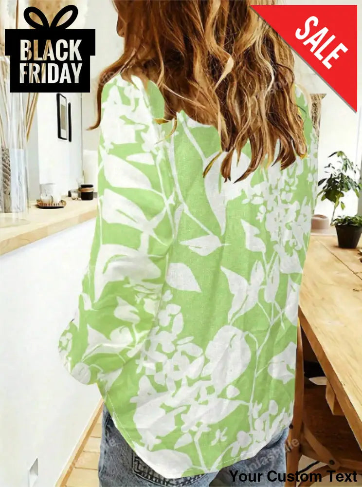 Camisa Para Mujer De Manga Larga Y Transpirable Con Cuello De Solapa De estampado Floral Camisa