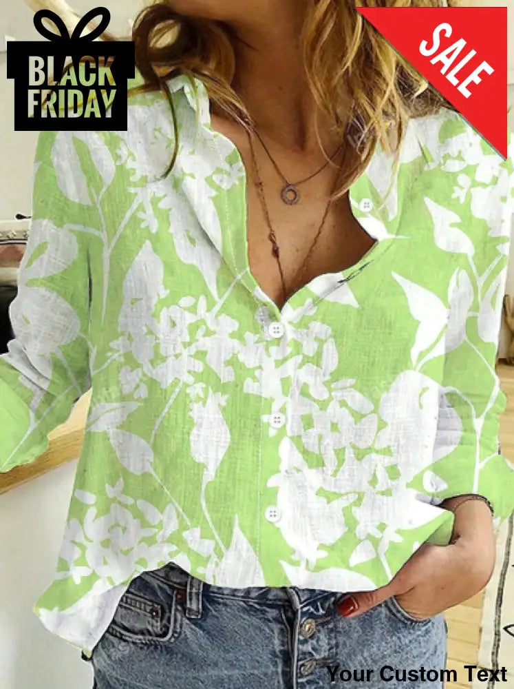 Camisa Para Mujer De Manga Larga Y Transpirable Con Cuello De Solapa De estampado Floral Camisa