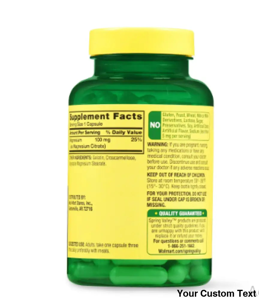 Citrato de magnesio marca Spring Valley - 100 Capsulas - Suplementos y Vitaminas