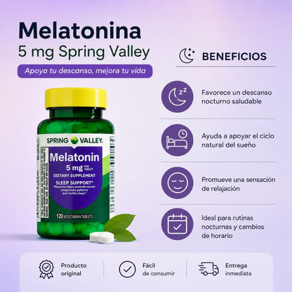Melatonina x 5 mg Marca Spring Valle 120 Pastillas