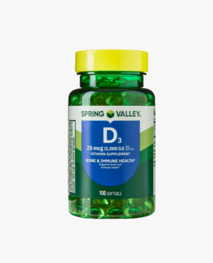 Vitamina D3 125 mcg (5000 IU) por 100 softgel marca spring Valley
