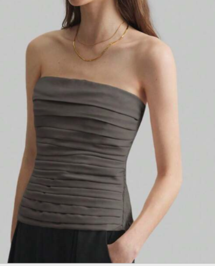 Top sin tirantes con pliegues para mujer, de color albaricoque elegante urbano, versátil de moda