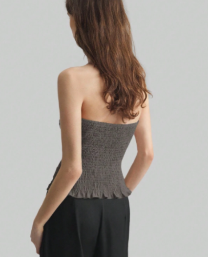 Top sin tirantes con pliegues para mujer, de color albaricoque elegante urbano, versátil de moda