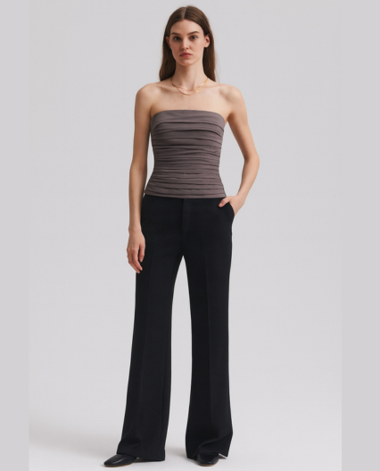 Top sin tirantes con pliegues para mujer, de color albaricoque elegante urbano, versátil de moda