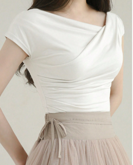 Blusa blanca Elegante con Hombros Caídos y Escote Cruzado para mujer