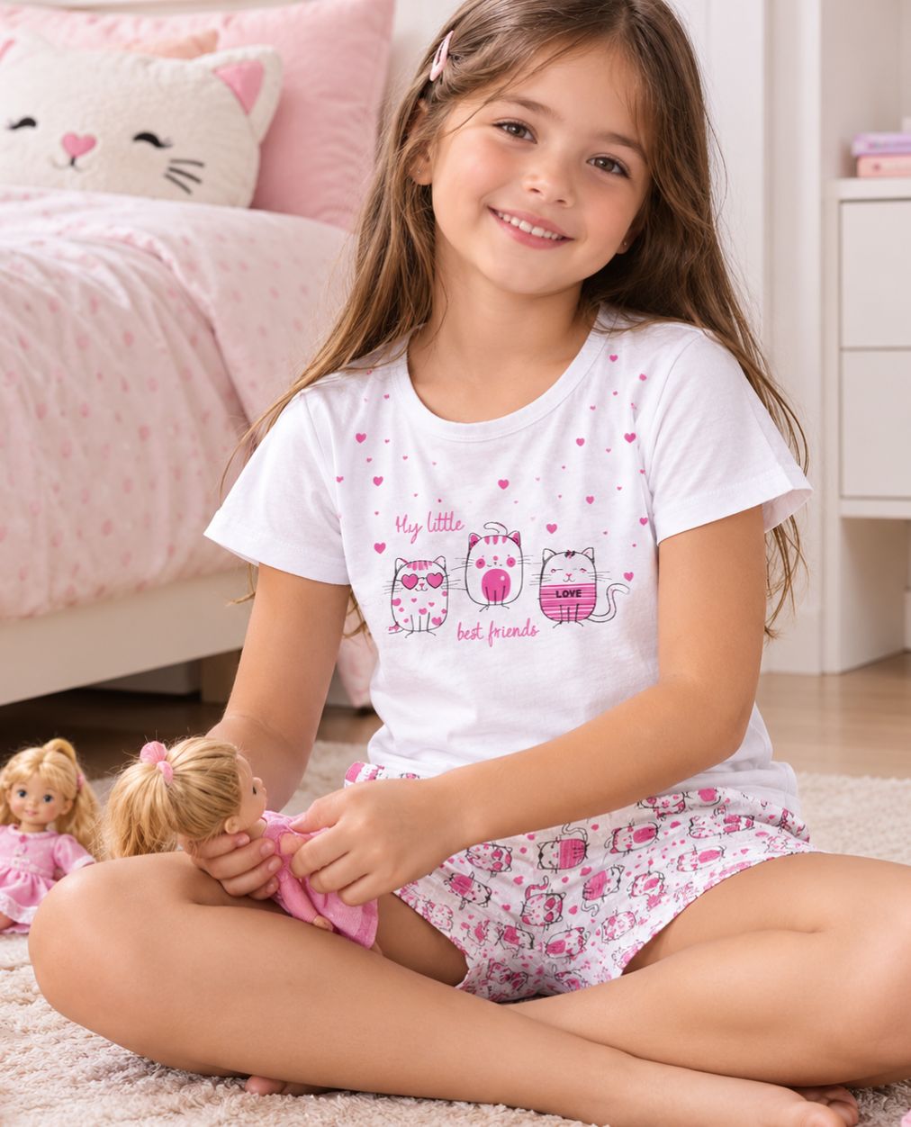 Pijama Gaticos para niña Marca Losan rosada