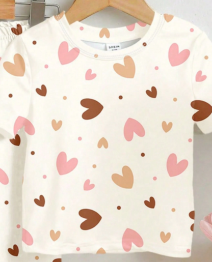 Pijama corazones para niña manga corta y pantalon largo