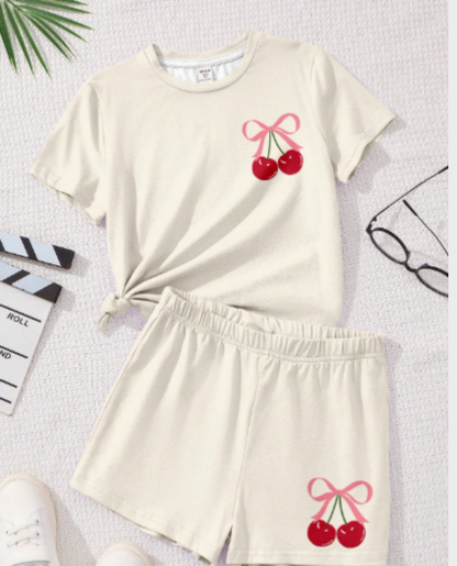 Pijama short para jovencitas estampado cerezas