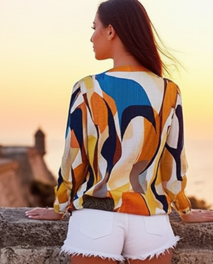 Blusa de manga larga con botón único de moda para mujer