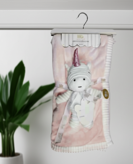 Manta de Bebé con Peluche de Unicornio para bebe niña Marca Little Me