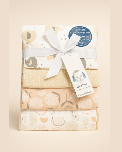 Set Mantas marca Gerber para bebe x 4 Unidades.