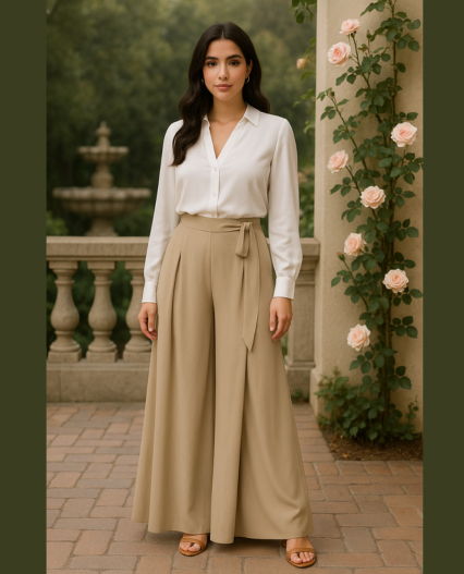 Pantalones bota ancha con lazo lateral y unicolor para mujer