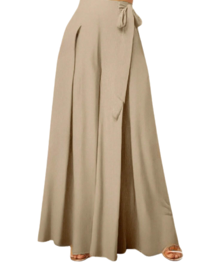 Pantalones bota ancha con lazo lateral y unicolor para mujer