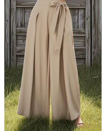 Pantalones bota ancha con lazo lateral y unicolor para mujer
