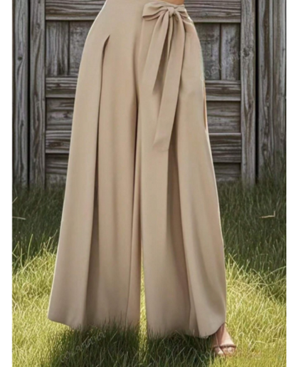 Pantalones bota ancha con lazo lateral y unicolor para mujer