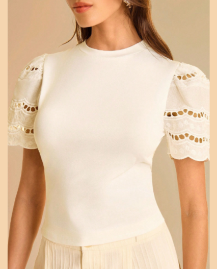 Blusa blanca de mujer mangas bordadas blancas